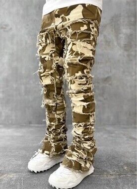 Ins Fringes Ripped jeans Individual Patched Pants Long Tight Fit